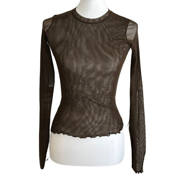 Vintage Y2K Only Hearts Brown Mesh Long Sleeve Top P/S - Picture 1 of 5